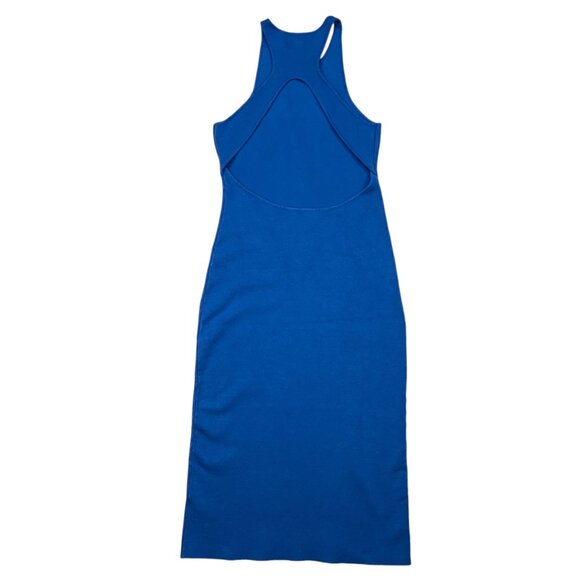 House Of Harlow 1969 Lux Essentials Knit Tank Dress M Blue Cutout Midi Bodycon - Picture 10 of 11